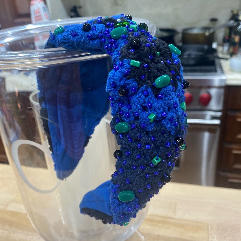 Anthropologie- roopa pemmaraju- Crochet & Beaded Headband, Blue/Green, One Size - Picture 2 of 3